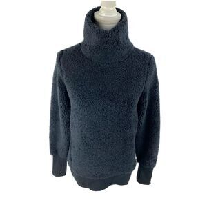 Athleta Womens XXS‎ Nirvana Sherpa Funnel Sweatshirt Black #383846 Fuzzy